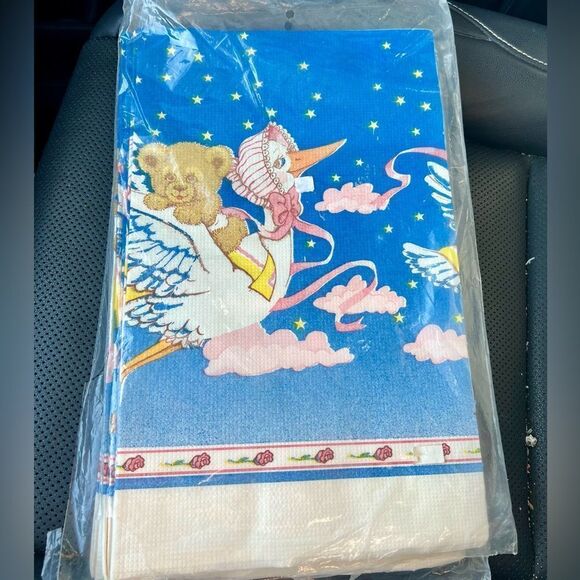 C. A. Reed Tablecloths (2) Stork Teddy Baby Shower Paper 52 in. X 92" Vtg NISP - Picture 2 of 6